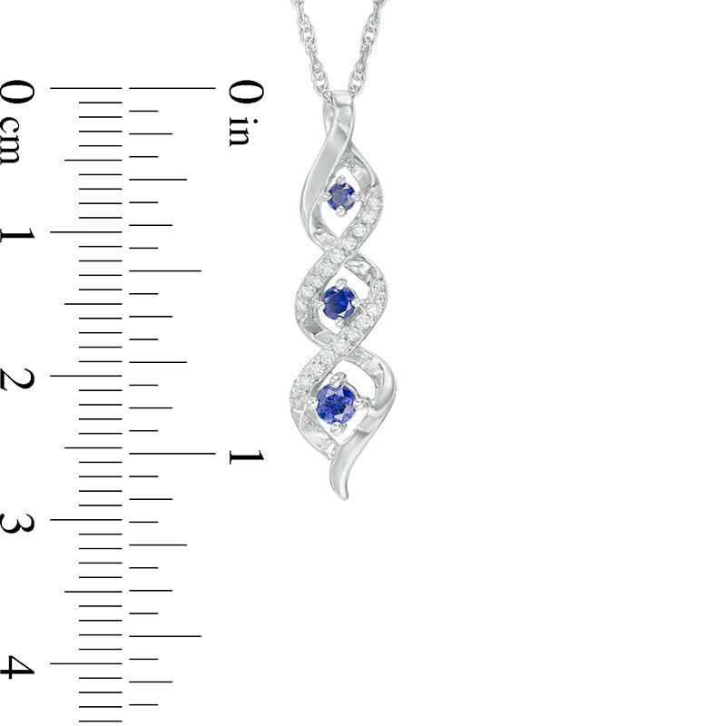 Main Image 2 of Lab-Created Blue Sapphire and Diamond Accent Cascading Three Stone Pendant in 10K White Gold