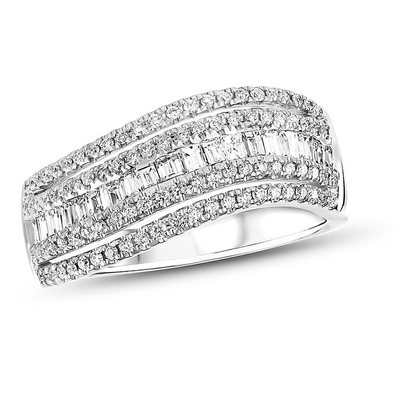 7/8 CT. T.W. Baguette and Round Diamond Anniversary Band in 18K White Gold (G/I1)