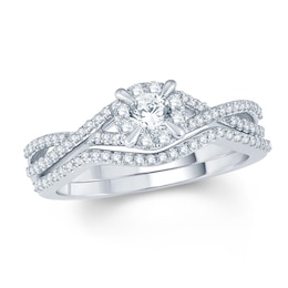 1/2 CT. T.W. Diamond Frame Twist Bridal Set in 14K White Gold