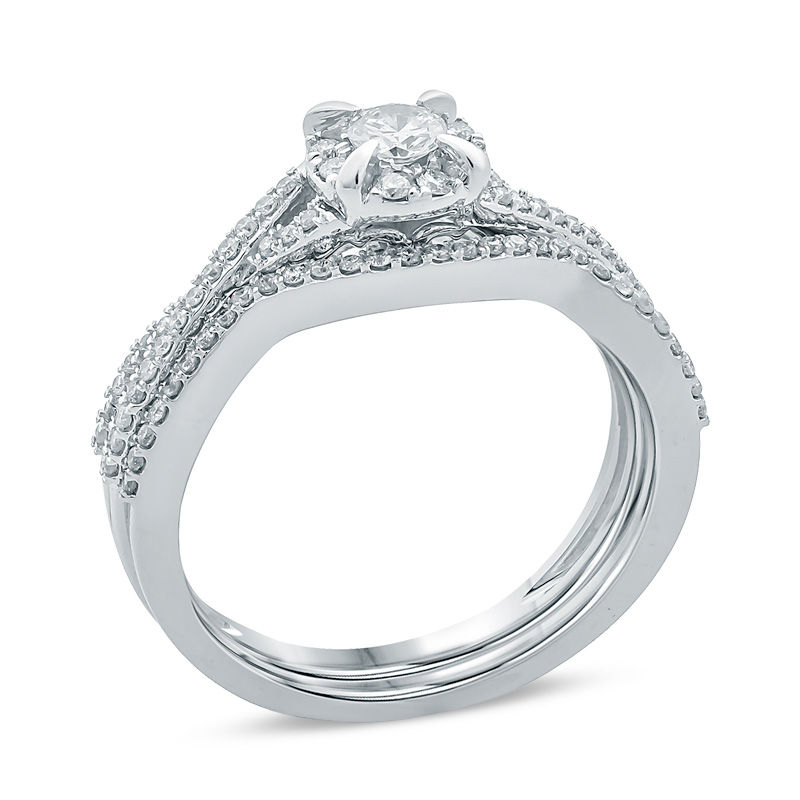 Main Image 2 of 1/2 CT. T.W. Diamond Frame Twist Bridal Set in 14K White Gold