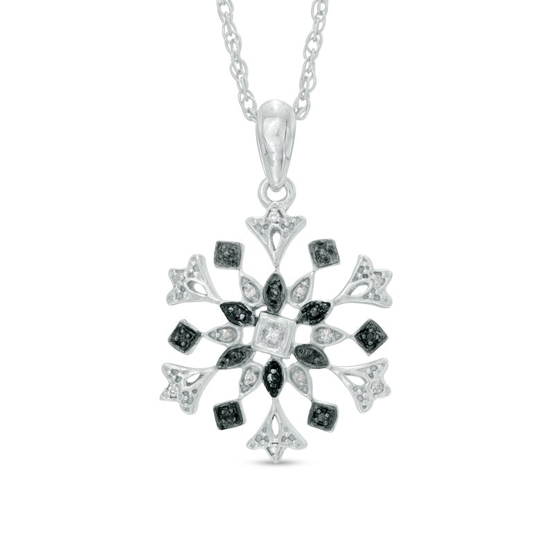 Enhanced Black and White Diamond Accent Snowflake Pendant in Sterling Silver