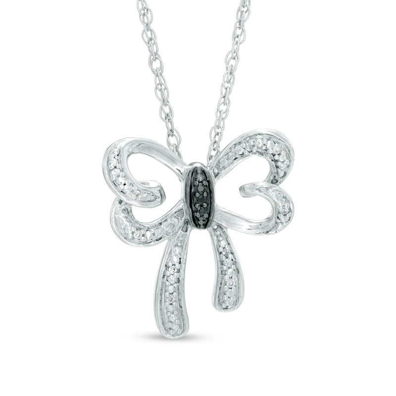 Enhanced Black and White Diamond Accent Butterfly Necklace in Sterling Silver