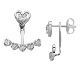 3.5mm Lab-Created White Sapphire Heart Front/Back Earrings in Sterling Silver