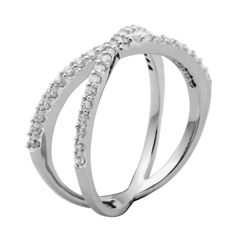 Main Image 2 of Lab-Created White Sapphire Split Shank Orbit Ring in Sterling Silver