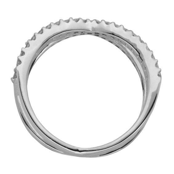 Lab-Created White Sapphire Split Shank Orbit Ring in Sterling Silver