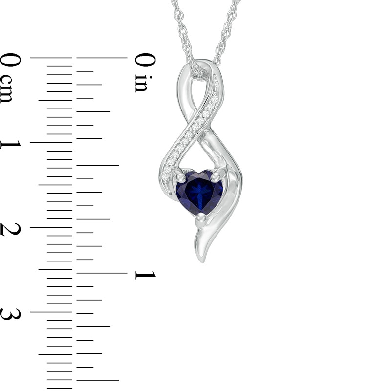 Main Image 2 of 6.5mm Heart-Shaped Lab-Created Blue Sapphire and Diamond Accent Infinity Pendant in 10K White Gold