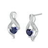 Thumbnail Image 0 of 5.0mm Heart-Shaped Lab-Created Blue Sapphire and 0.04 CT. T.W. Diamond Infinity Drop Earrings in 10K White Gold