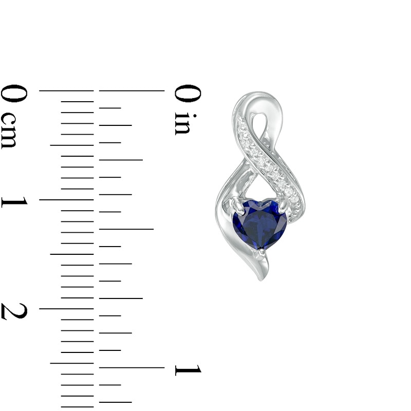 Main Image 2 of 5.0mm Heart-Shaped Lab-Created Blue Sapphire and 0.04 CT. T.W. Diamond Infinity Drop Earrings in 10K White Gold