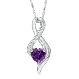6.5mm Heart-Shaped Amethyst and 1/20 CT. T.W. Diamond Infinity Pendant in 10K White Gold