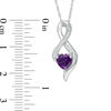 Thumbnail Image 2 of 6.5mm Heart-Shaped Amethyst and 1/20 CT. T.W. Diamond Infinity Pendant in 10K White Gold