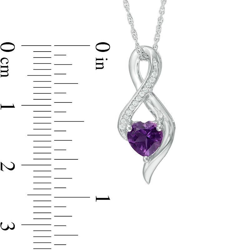 Main Image 2 of 6.5mm Heart-Shaped Amethyst and 1/20 CT. T.W. Diamond Infinity Pendant in 10K White Gold