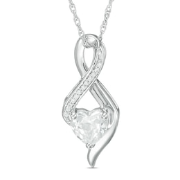 6.5mm Heart-Shaped Lab-Created White Sapphire and Diamond Accent Infinity Pendant in 10K White Gold