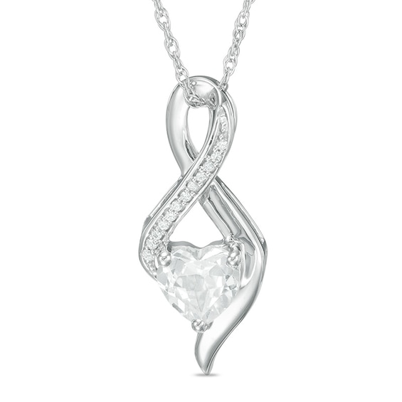 6.5mm Heart-Shaped Lab-Created White Sapphire and Diamond Accent Infinity Pendant in 10K White Gold