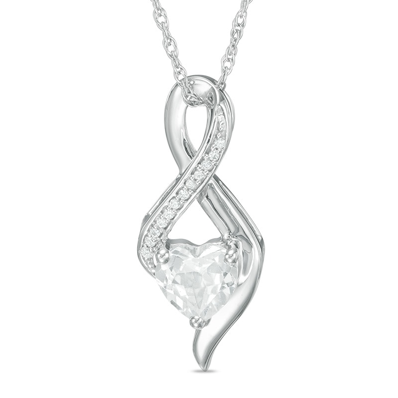 Main Image 1 of 6.5mm Heart-Shaped Lab-Created White Sapphire and Diamond Accent Infinity Pendant in 10K White Gold