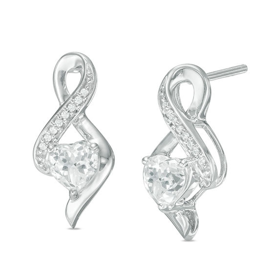 5.0mm Heart-Shaped Lab-Created White Sapphire and Diamond Accent Infinity Drop Earrings in 10K White Gold
