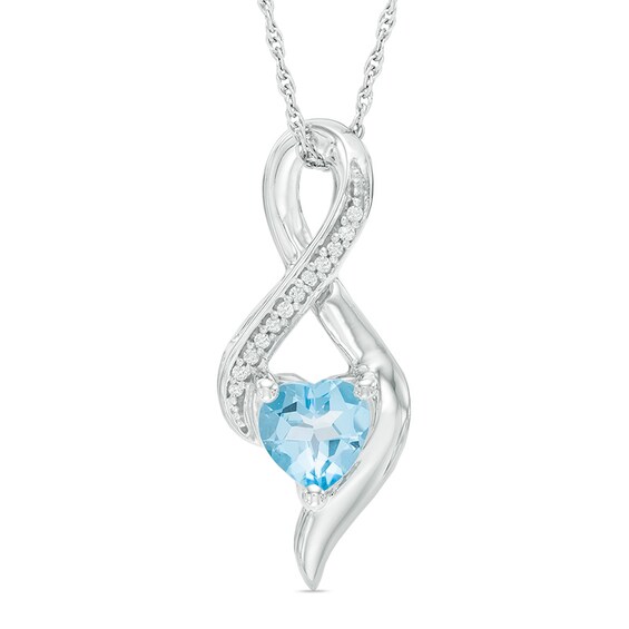6.5mm Heart-Shaped Blue Topaz and Diamond Accent Infinity Pendant in 10K White Gold