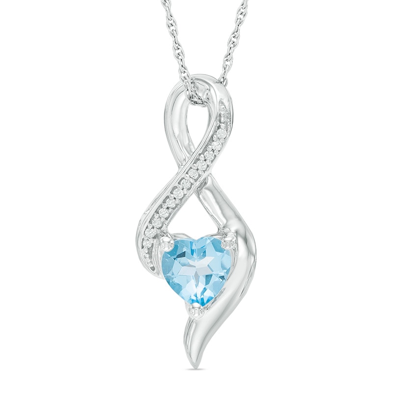 Main Image 1 of 6.5mm Heart-Shaped Blue Topaz and Diamond Accent Infinity Pendant in 10K White Gold