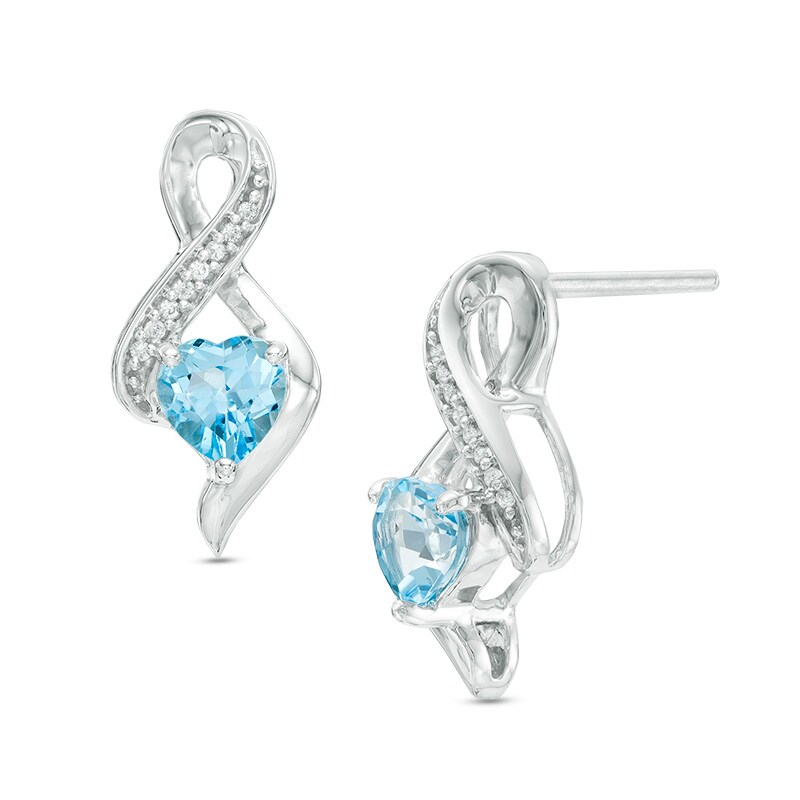 5.0mm Heart-Shaped Blue Topaz and 0.04 CT. T.W. Diamond Infinity Drop Earrings in 10K White Gold