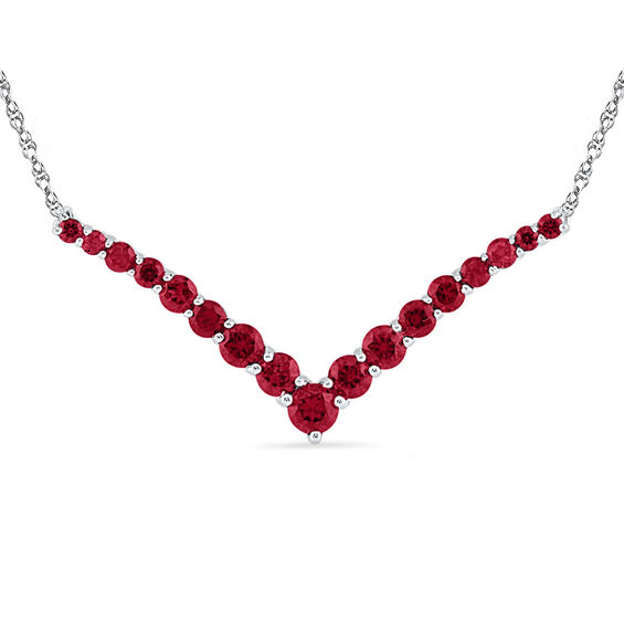 Lab-Created Ruby Graduated Chevron Necklace in 10K White Gold | 40th ...