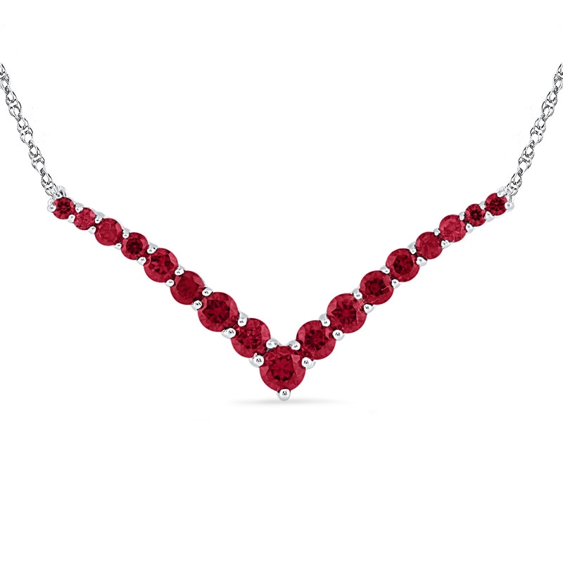 Lab-Created Ruby Graduated Chevron Necklace in 10K White Gold