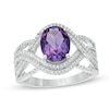 Thumbnail Image 0 of Oval Amethyst and 1/3 CT. T.W. Diamond Double Row Twist Ring in 10K White Gold