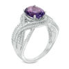 Thumbnail Image 1 of Oval Amethyst and 1/3 CT. T.W. Diamond Double Row Twist Ring in 10K White Gold