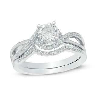5.5mm Lab-Created White Sapphire and 1/10 CT. T.W. Diamond