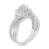 Thumbnail Image 1 of 5.0mm Lab-Created White Sapphire and Diamond Accent Frame Twist Bridal Set in Sterling Silver