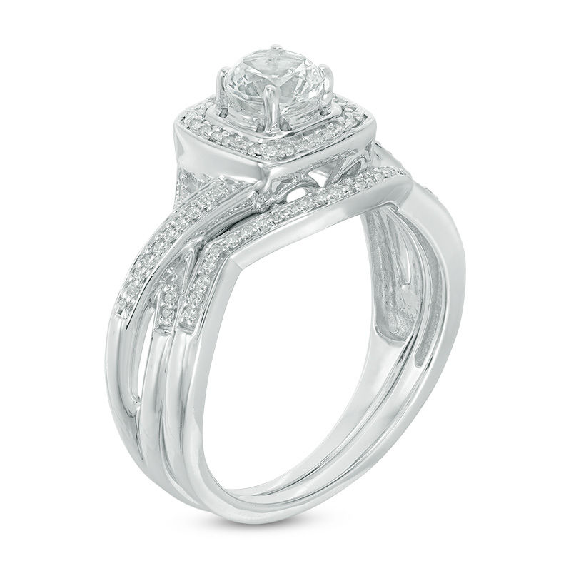 5.0mm Lab-Created White Sapphire and Diamond Accent Frame Twist