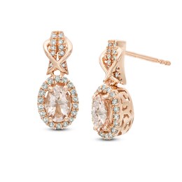 Oval Morganite and 1/3 CT. T.W. Diamond Frame Drop Earrings in 10K Rose Gold