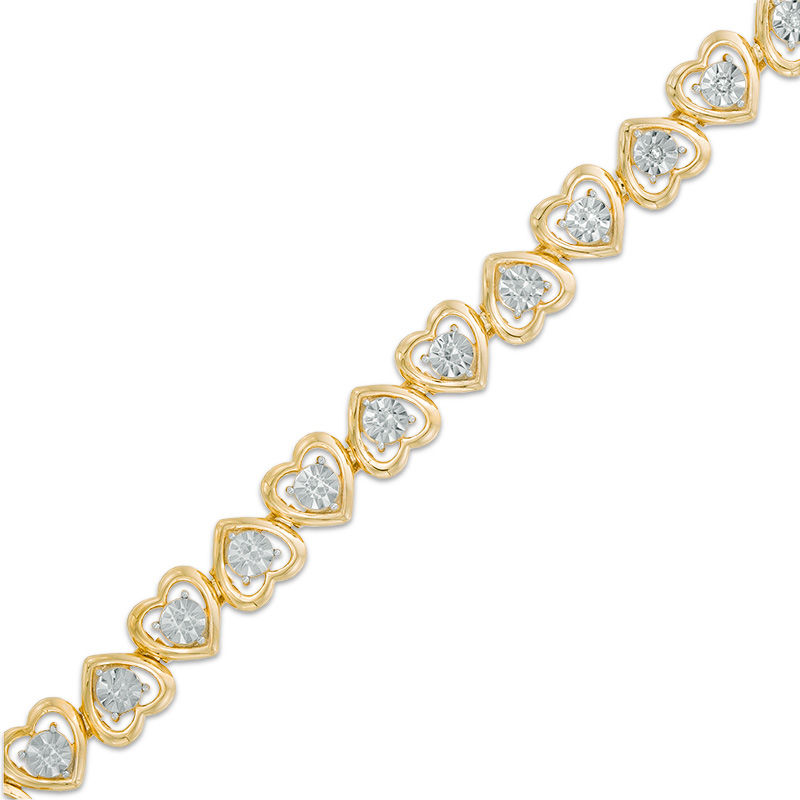 Diamond Heart Tag Charm Bracelet (1/10 Ct. t.w.) in 14K Gold-Plated Sterling Silver - Sterling Silver