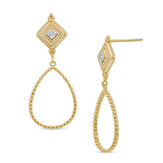 Diamond Accent Square Frame Teardrop Earrings In Sterling Silver Diamond Accent Square Frame Teardrop Earrings In Sterling Silver With 14k Gold Plate