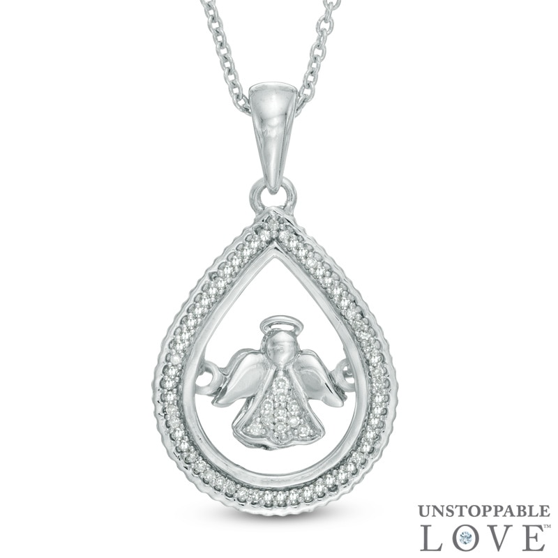 Main Image 1 of 1/10 CT. T.W. Diamond Teardrop Angel Pendant in Sterling Silver