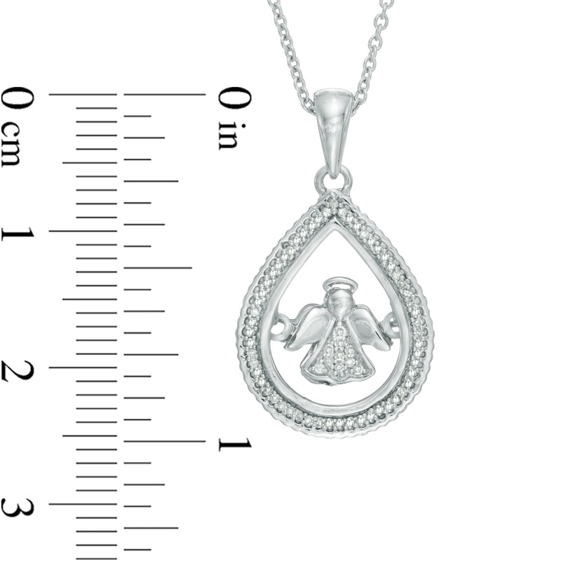 Main Image 2 of 1/10 CT. T.W. Diamond Teardrop Angel Pendant in Sterling Silver