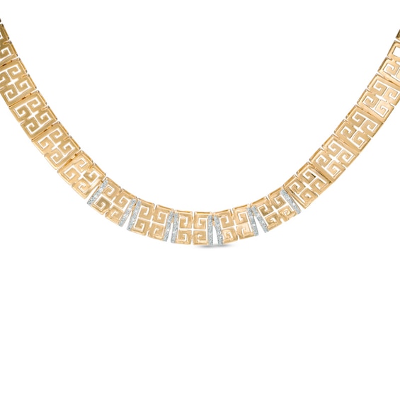 1/10 CT. T.w. Diamond Greek Key Necklace in Sterling Silver and 18K Gold Plate