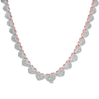 1 10 Ct T W Diamond Heart Necklace In Sterling Silver And 18k Rose Gold Plate 16 Zales