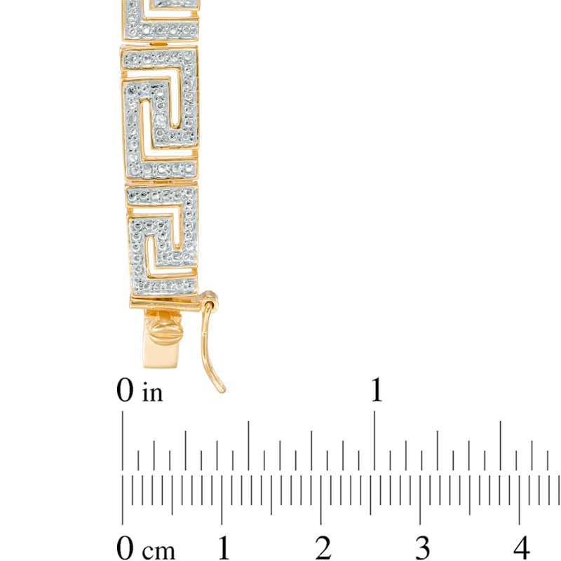 Main Image 2 of 1/10 CT. T.W. Diamond Greek Key Bracelet in Sterling Silver and 18K Gold Plate - 7.25"