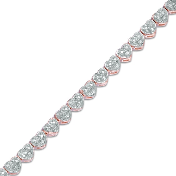 1/10 CT. T.w. Diamond Heart Bracelet in Sterling Silver and 18K Rose Gold Plate - 7.25"
