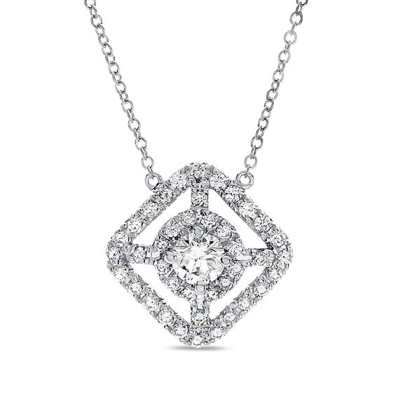5/8 CT. T.W. Diamond Double Frame Necklace in 18K White Gold - 16