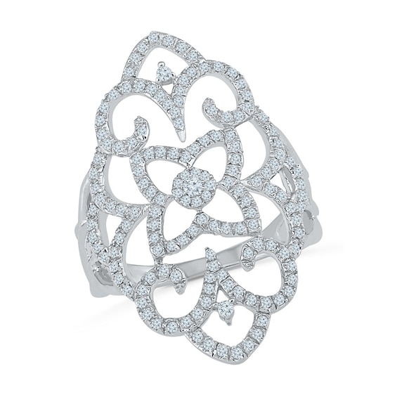 3/4 CT. T.w. Diamond Vintage-Style Scroll Ring in 10K White Gold