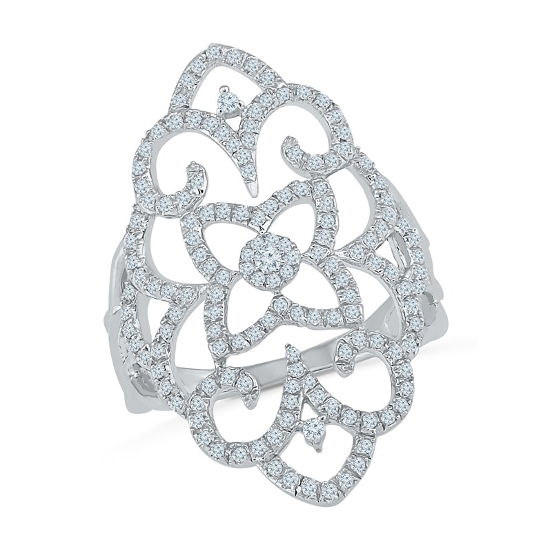 Main Image 1 of 3/4 CT. T.W. Diamond Vintage-Style Scroll Ring in 10K White Gold