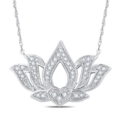 Sterling Silver Genuine Green Emerald and Lab Diamond Floral Necklace 17 1/2 In Sterling Silver Genuine Green Emerald and Lab Diamond Floral Necklace 17 1/2 In