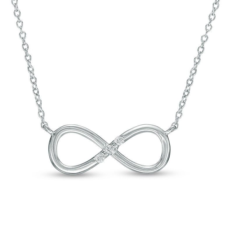 Diamond Accent Three Stone Infinity Necklace in 10K White Gold
