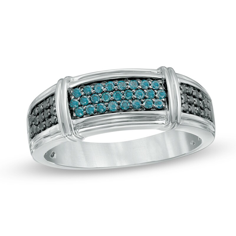 Main Image 1 of 1/2 CT. T.W. Enhanced Black and Blue Diamond Alternating Band in 10K White Gold