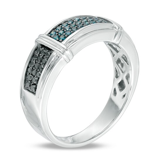 1/2 CT. T.w. Enhanced Black and Blue Diamond Alternating Band in 10K White Gold