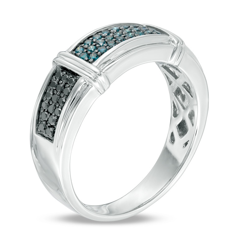 Main Image 2 of 1/2 CT. T.W. Enhanced Black and Blue Diamond Alternating Band in 10K White Gold