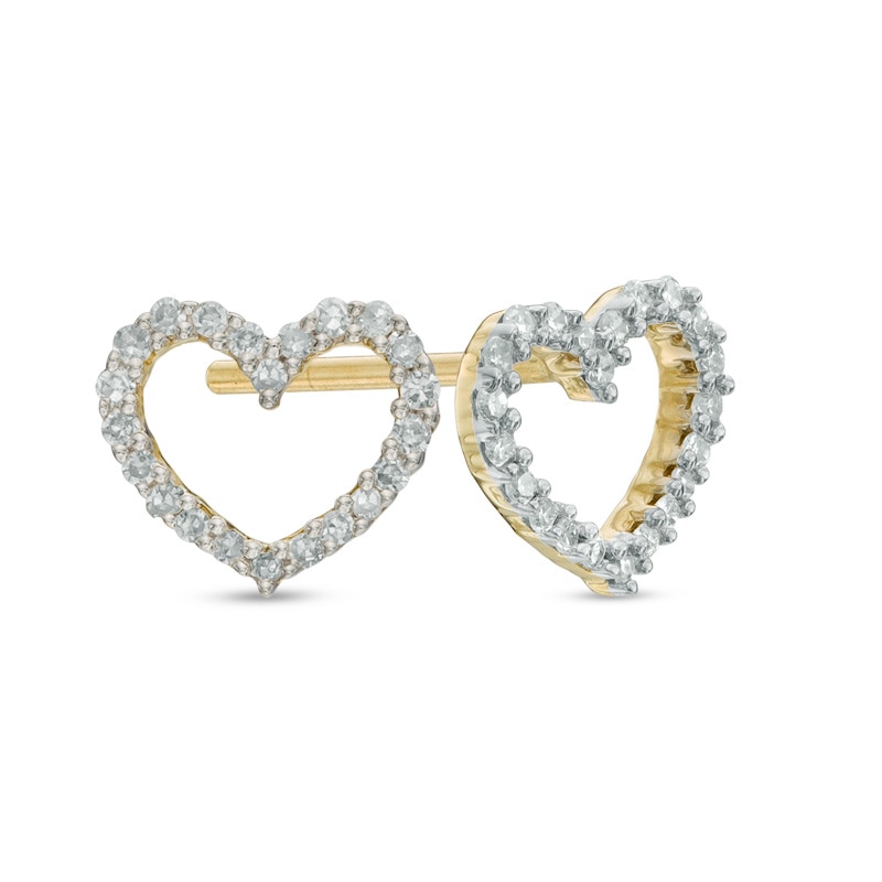 Main Image 1 of 1/10 CT. T.W. Diamond Heart Stud Earrings in 10K Gold