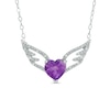 Thumbnail Image 1 of 7.0mm Heart-Shaped Amethyst and Diamond Accent Wings Necklace in Sterling Silver - 16.5"