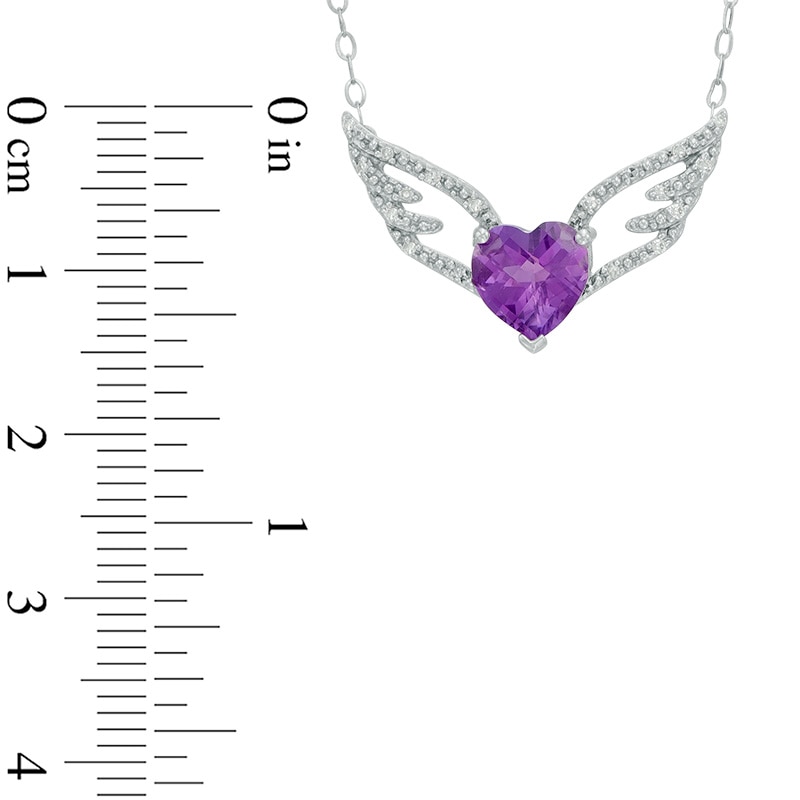 Main Image 2 of 7.0mm Heart-Shaped Amethyst and Diamond Accent Wings Necklace in Sterling Silver - 16.5"
