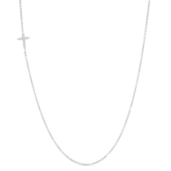 Diamond Accent Sideways Cross Necklace in 10K White Gold | Zales